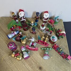 Set of 23 Wooden Christmas Ornaments – Burgundy, Gold & Green Hand-Painted Holid